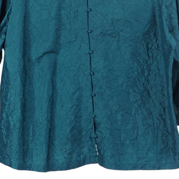 Eileen Fisher Top Women 2X Teal Blue Crinkle Silk Button Up Blouse - Picture 3 of 8
